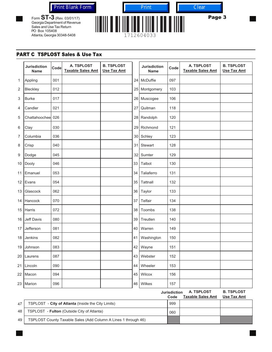 Form ST 3 Fill Out Sign Online And Download Fillable PDF Georgia United States