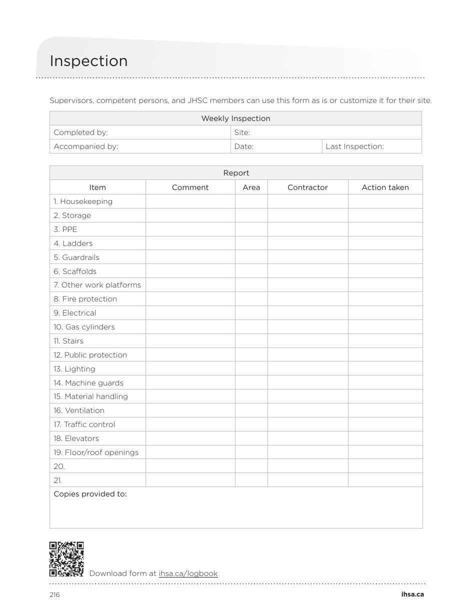 Weekly Site Inspection Checklist Template, Page 1
