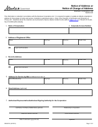 Form REG3016 Notice of Address or Notice of Change of Address - Alberta, Canada
