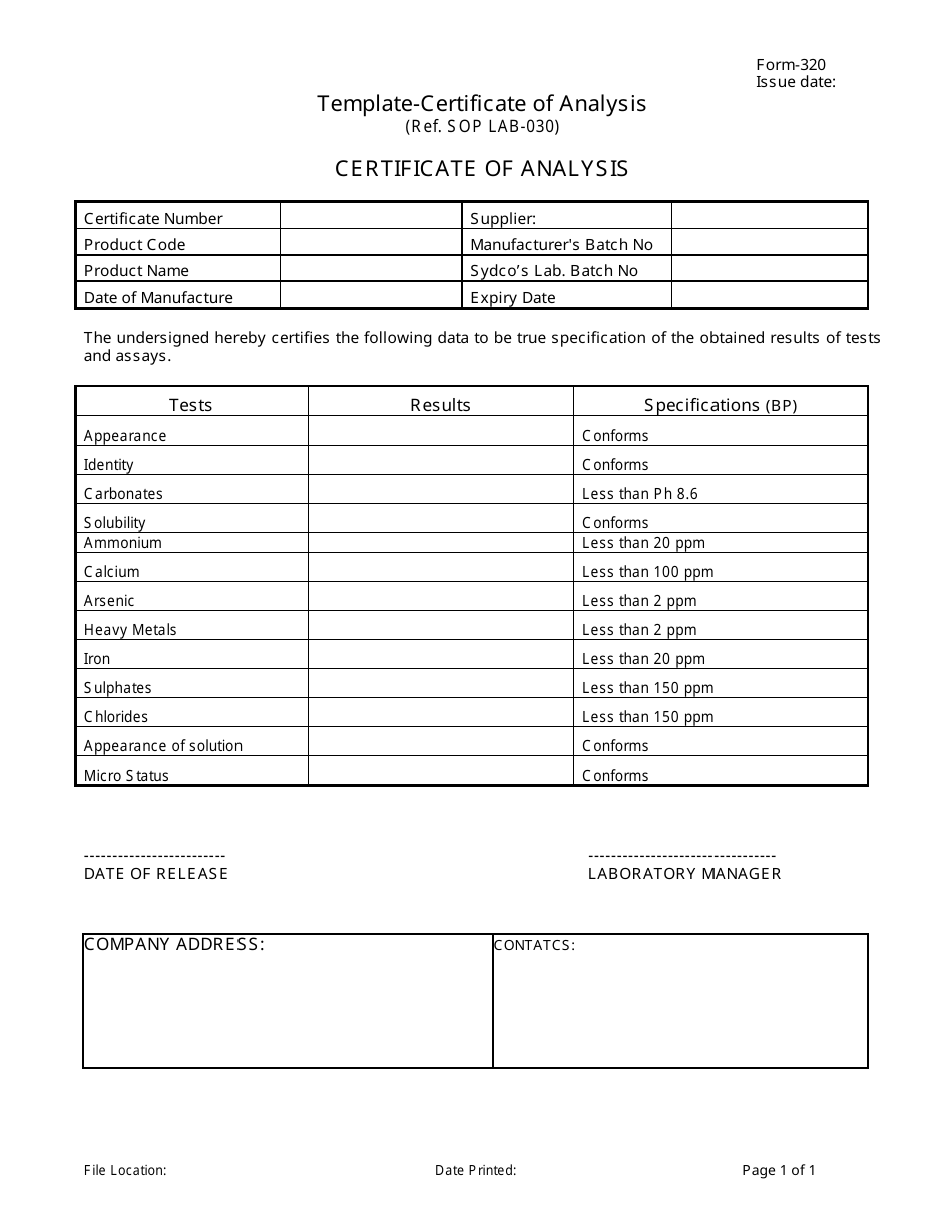 Certificate of Analysis Template Download Printable PDF Regarding Certificate Of Analysis Template