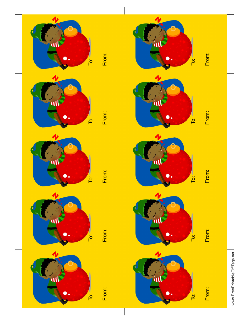 Elf With Ornament Gift Tag Template - Yellow Background Download ...