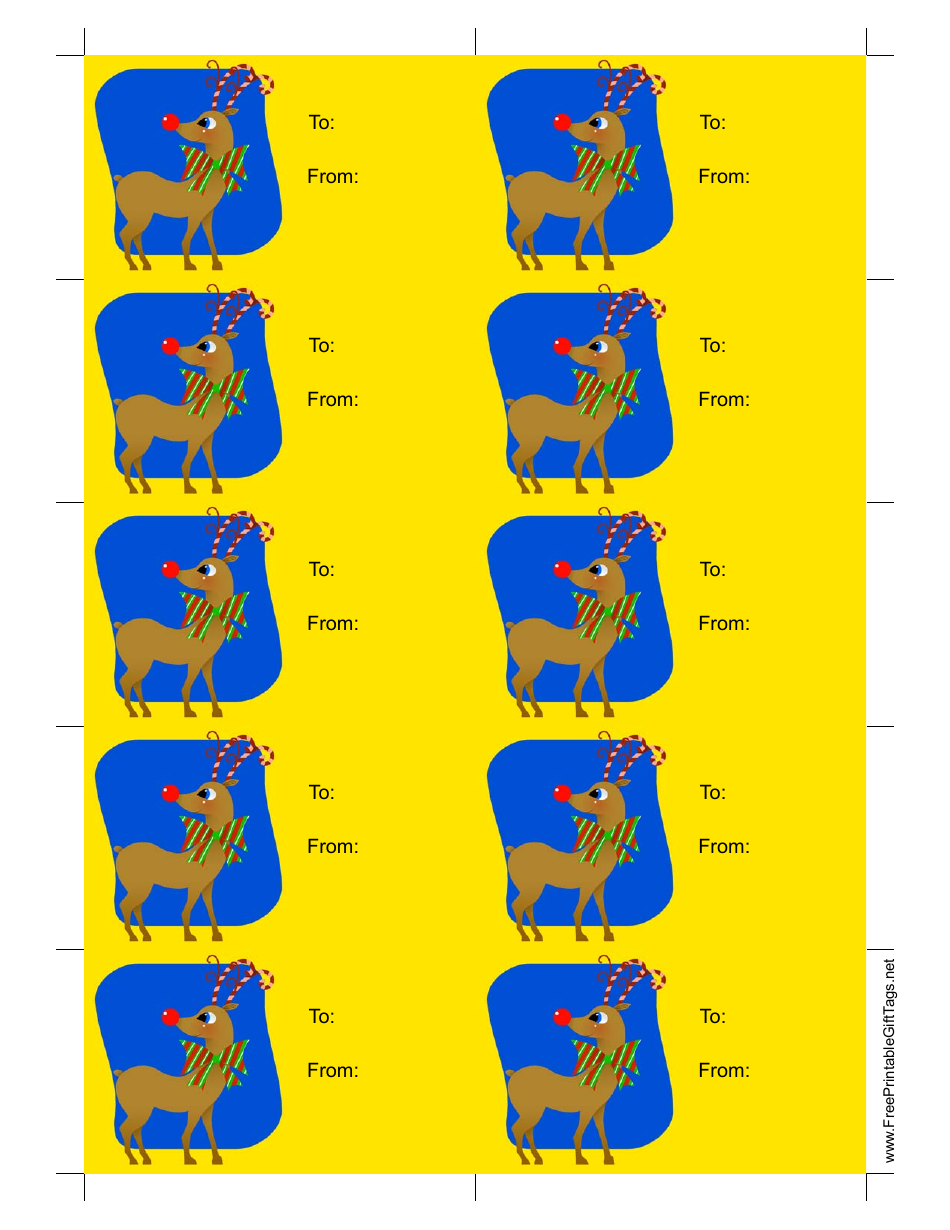 Reindeer Gift Tag Template - Yellow Background, Page 1