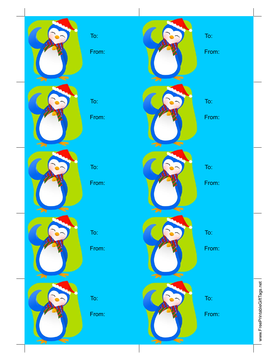 Penguin Gift Tag Template - Blue Background, Page 1