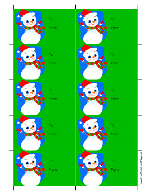Snowman Gift Tag Template with Green Background