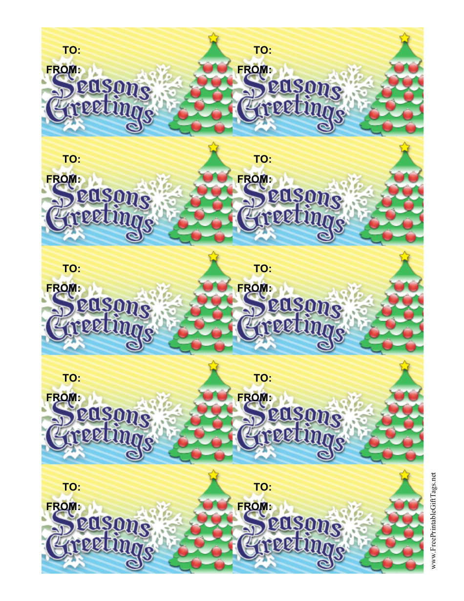 Christmas Tree Gift Tag Template - Decorated Pine Trees with a Seasons Greetings Tag