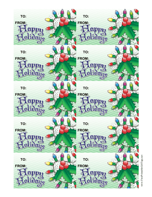 Holly Gift Tag Template Preview. A festive and stylish gift tag template featuring elegant holly leaves and berries. Personalize these printable tags and add a delightful touch to your holiday gift wrapping. Download now for free at TemplateRoller.com!