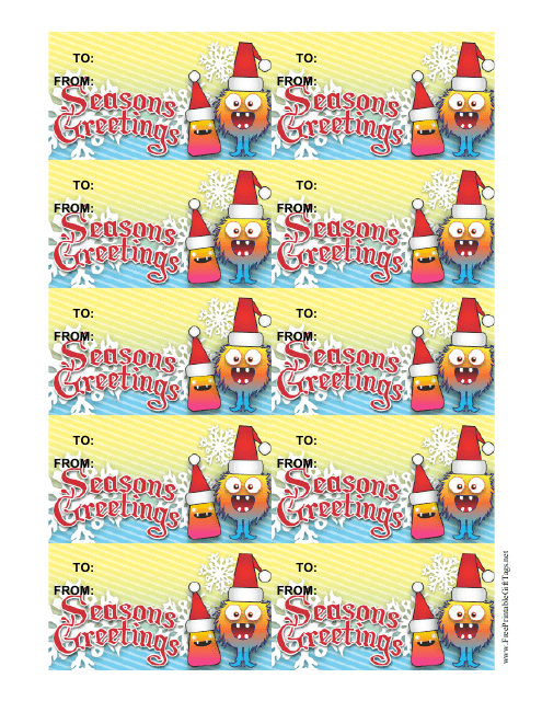 Seasons Greetings Gift Tag Template with Monster design