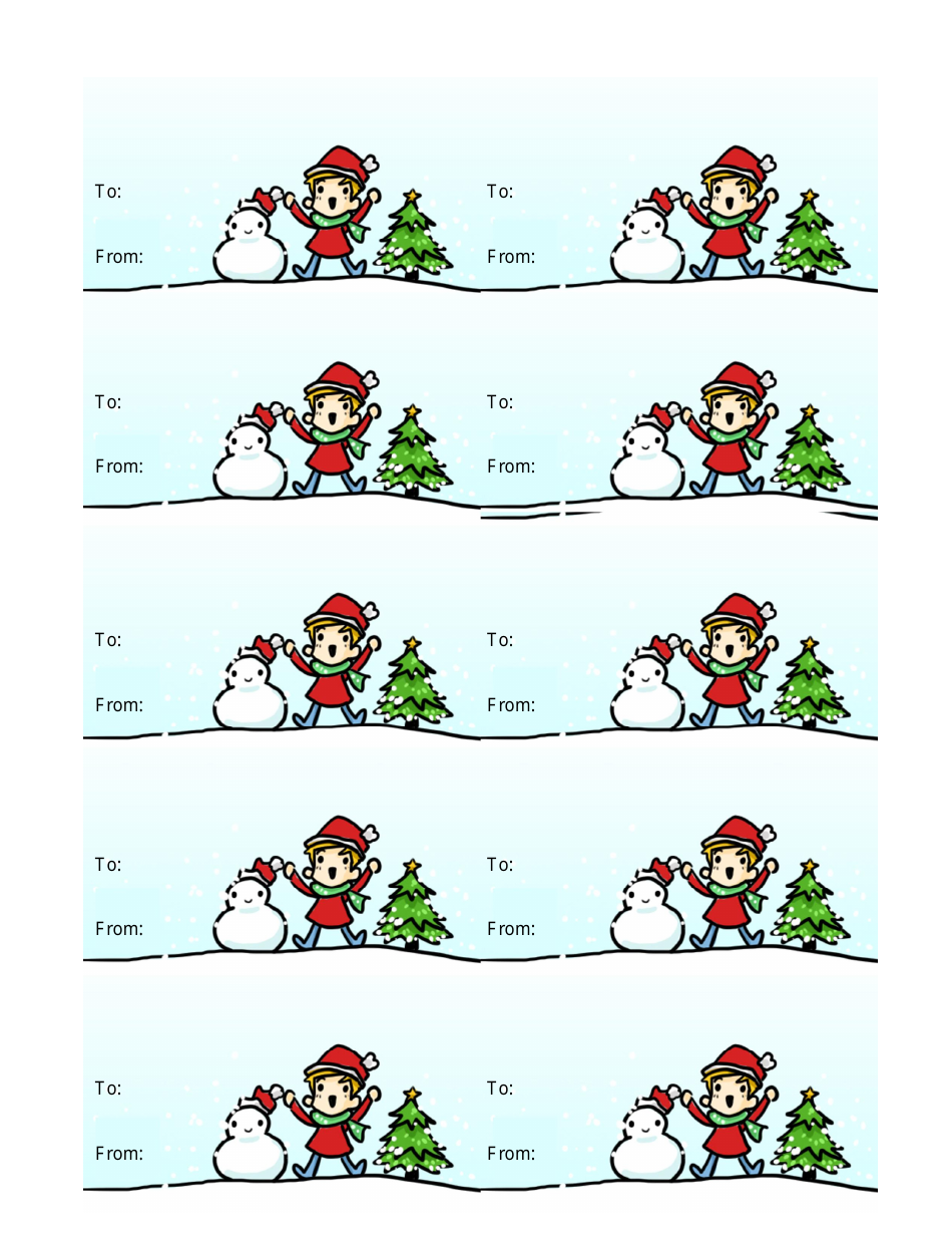 Christmas Gift Tag Template featuring a joyful Boy With Snowman