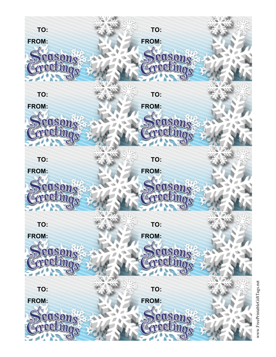 Seasons Greetings Gift Tag Template with Snowflakes
