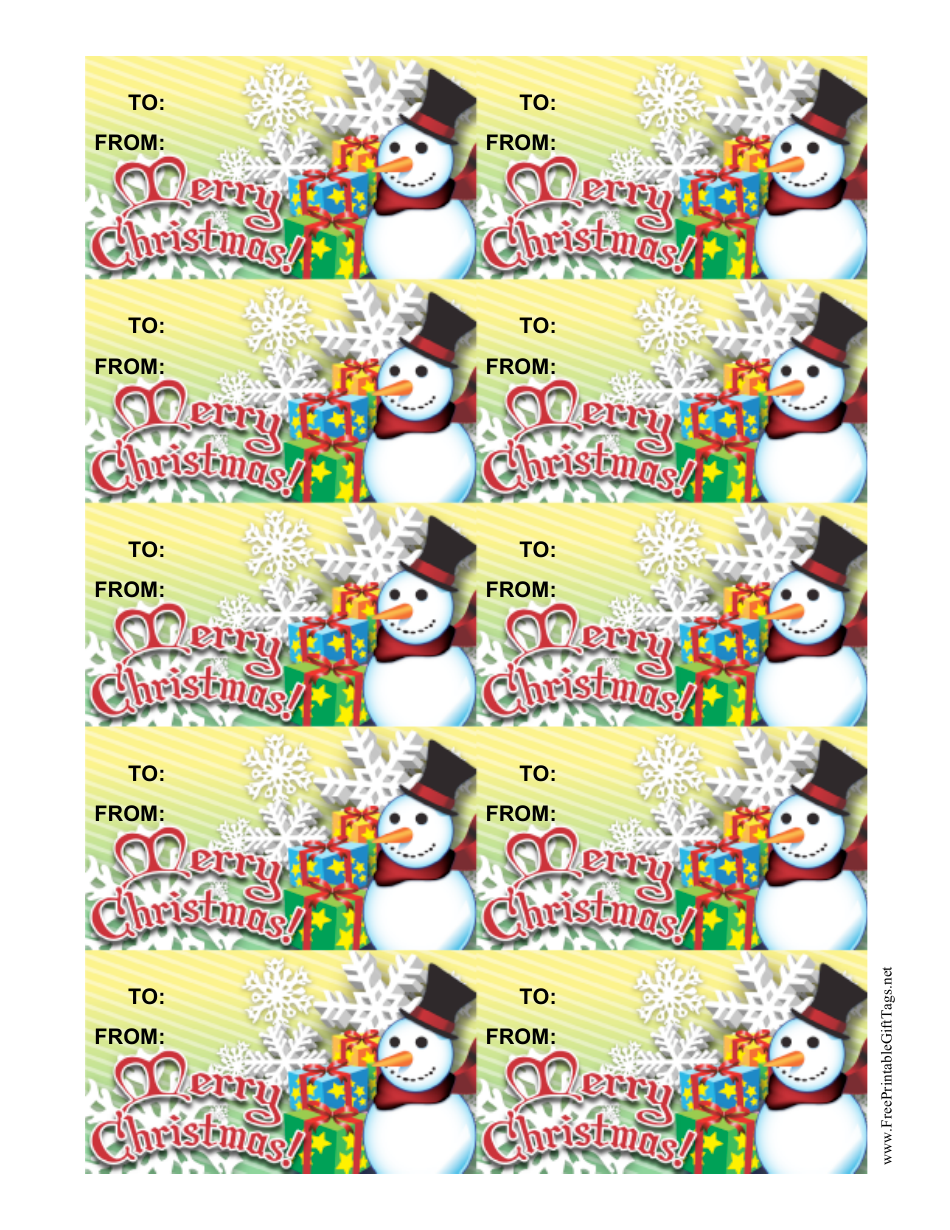 Christmas Snowman Gift Tag Template - Yellow Download Printable PDF ...