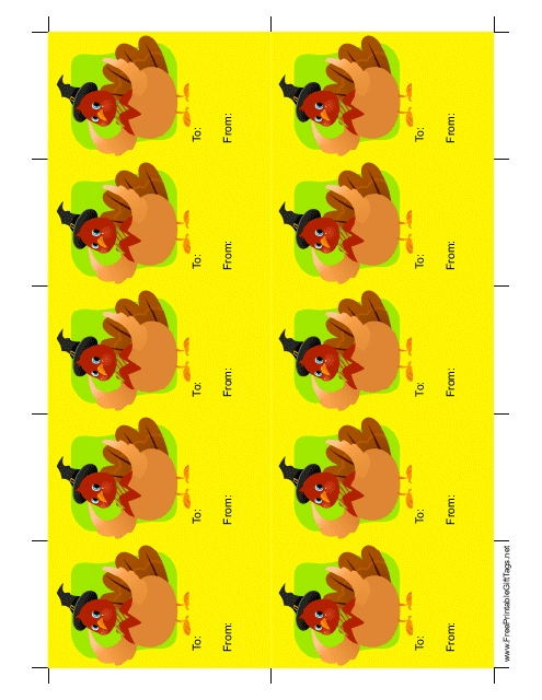 Turkey Gift Tag Template - Yellow Background