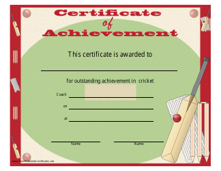 Document preview: Cricket Certificate of Achievement Template