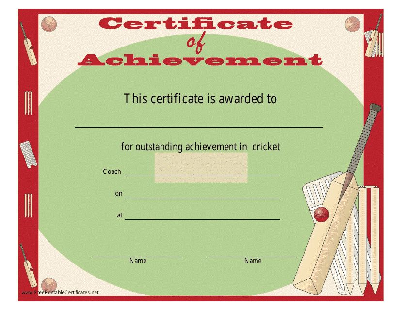 Cricket Certificate of Achievement Template