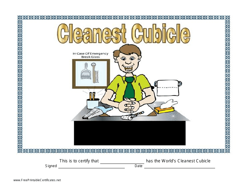 Cleanest Cubicle Certificate Template for Men