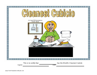 &quot;Cleanest Cubicle Certificate Template for Women&quot;