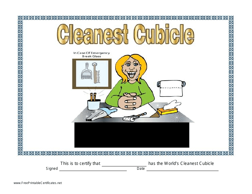 Cleanest Cubicle Certificate Template for Women