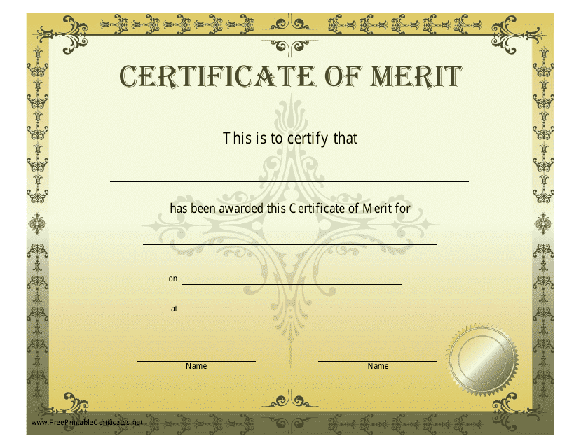 Certificate of Merit Template - Yellow