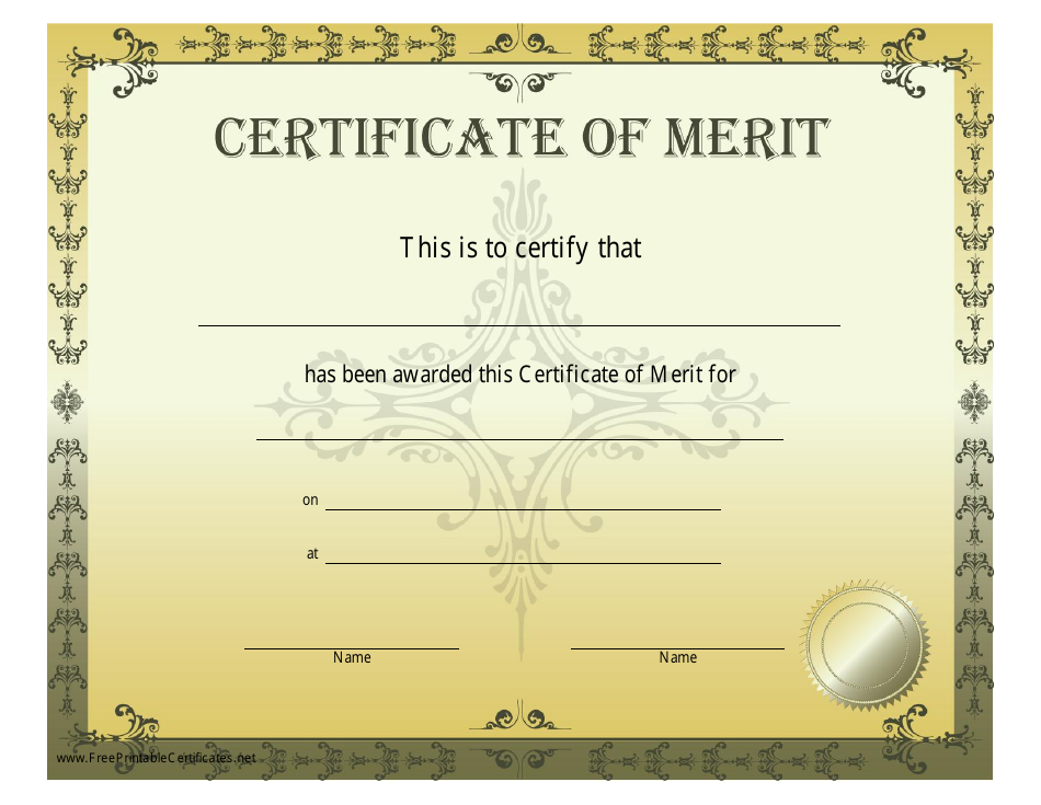 Certificate of Merit Template - yellow preview