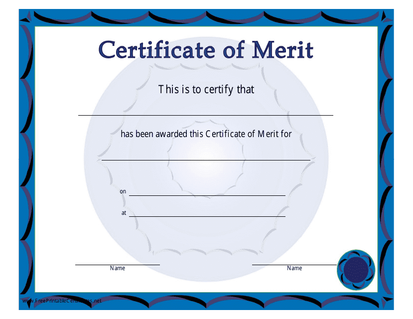 Blue Certificate of Merit Template