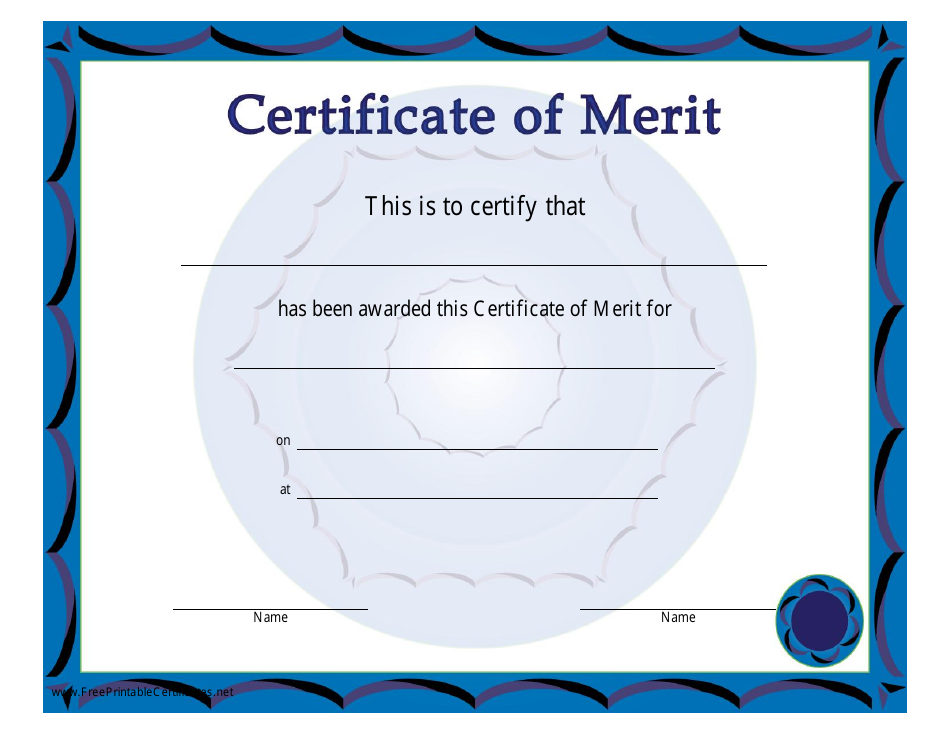 Blue Certificate of Merit Template Download Printable PDF | Templateroller