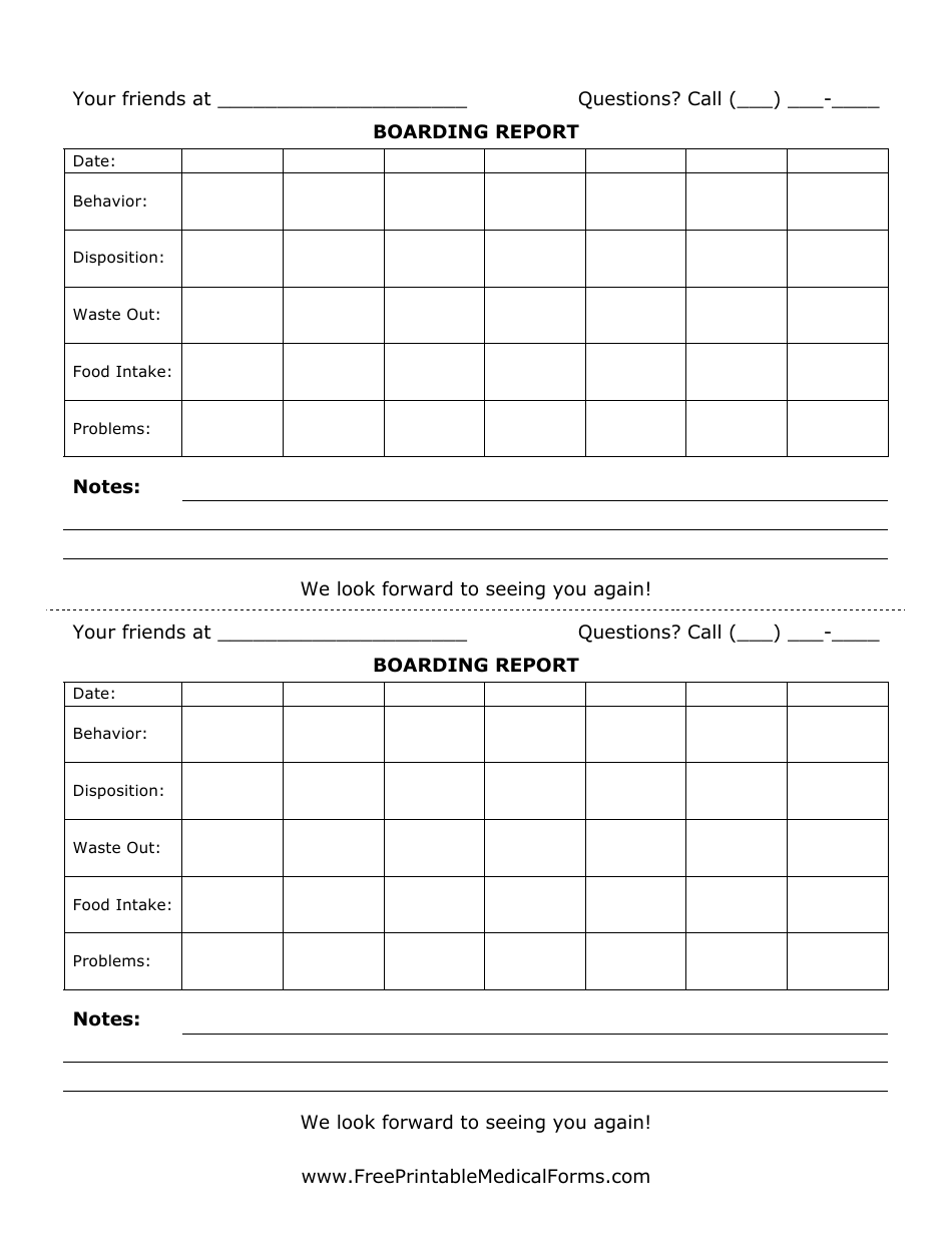 Boarding Report Template, Page 1