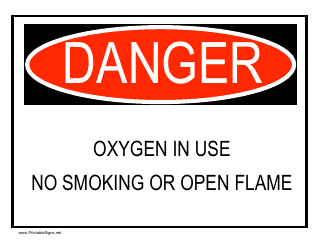 Document preview: Oxygen in Use - Danger Sign Template