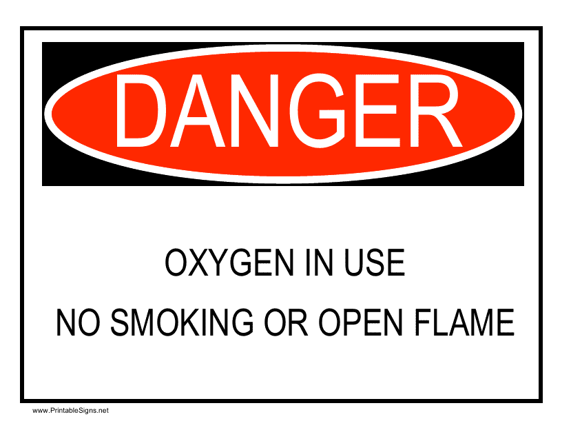 Oxygen In Use Danger Sign Template Download Printable PDF 