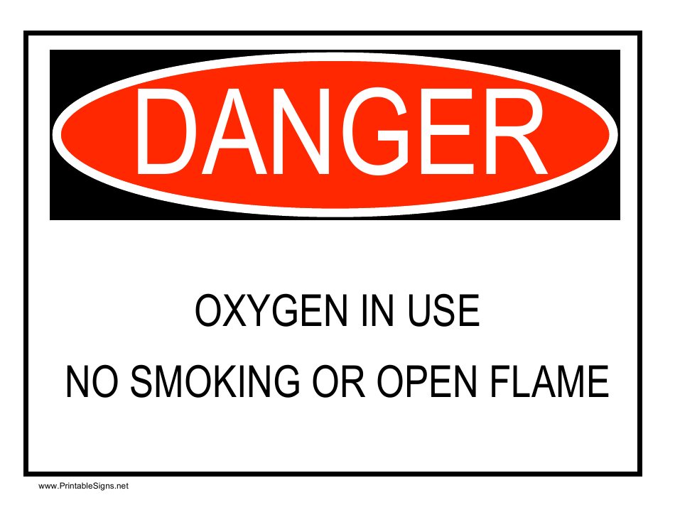 Oxygen in Use Danger Sign Template Download Printable PDF