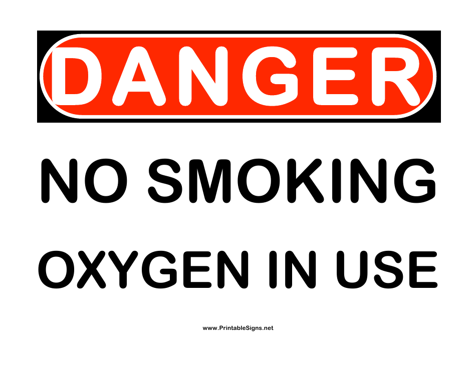 Oxygen In Use No Smoking Sign Printable Printable Word Searches