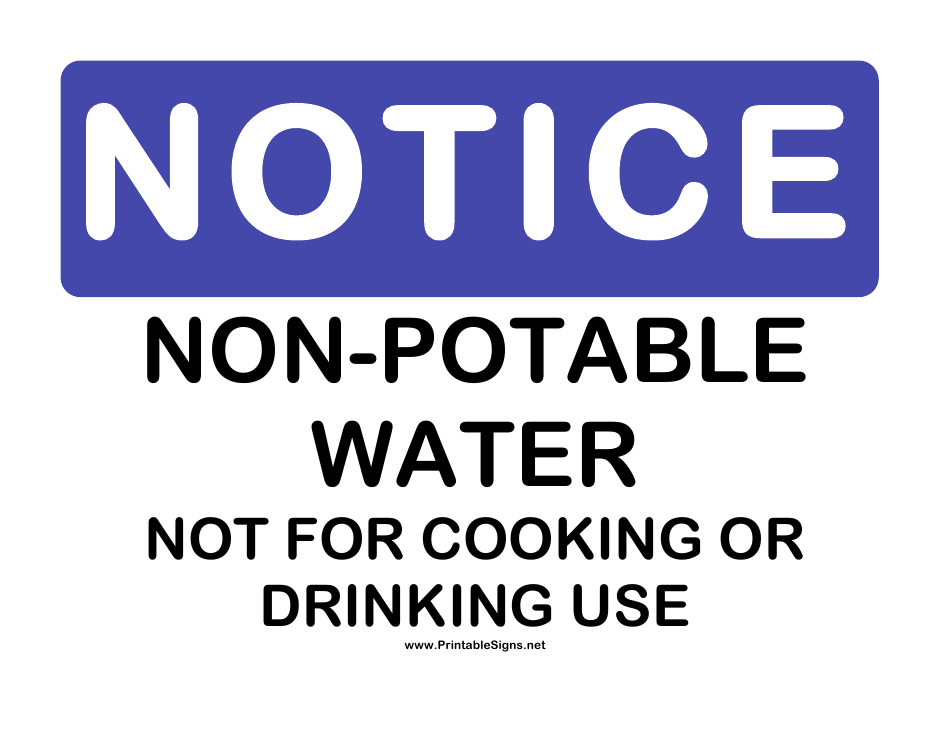 Non-potable Notice Sign Template Download Printable PDF | Templateroller