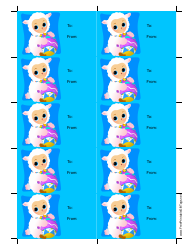 Document preview: Easter Lamb Gift Tag Template - Blue Background