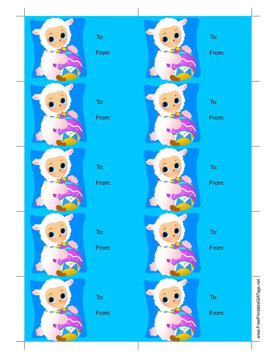 Easter Lamb Gift Tag Template - Blue Background, Page 1