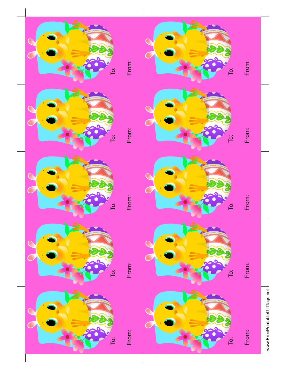 Easter Chicken Gift Tag Template - Purple Background, Page 1