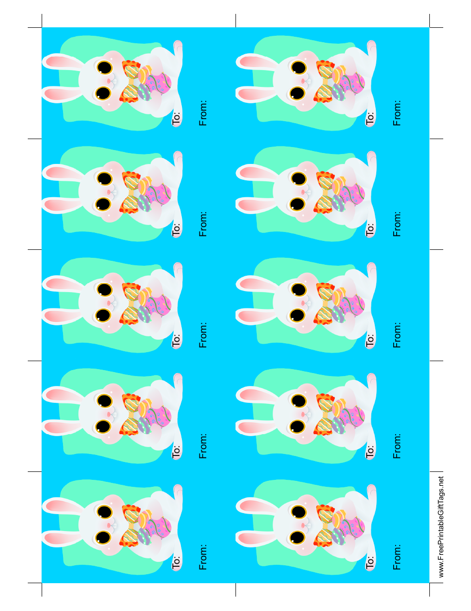 Easter Rabbit Gift Tag Template - Blue Background, Page 1