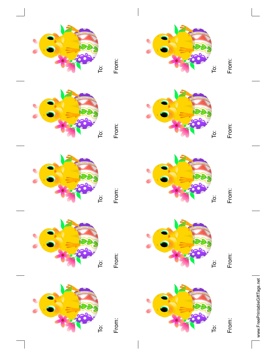 Sample Easter Chick Gift Tag Template - White Background, Page 1