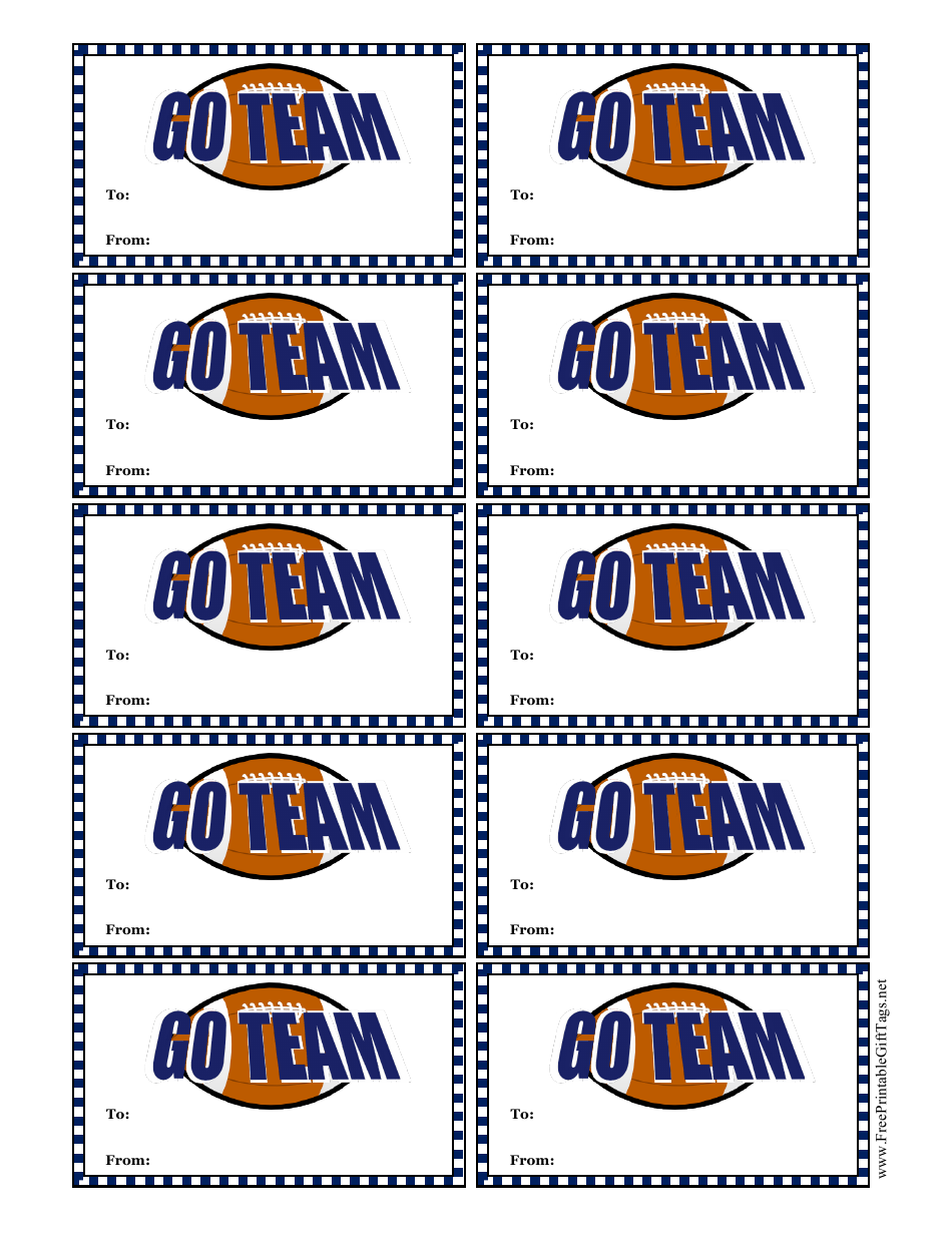 Football Gift Tag Template Go Team! Download Printable PDF