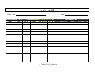 Document preview: Inventory Control Spreadsheet Template