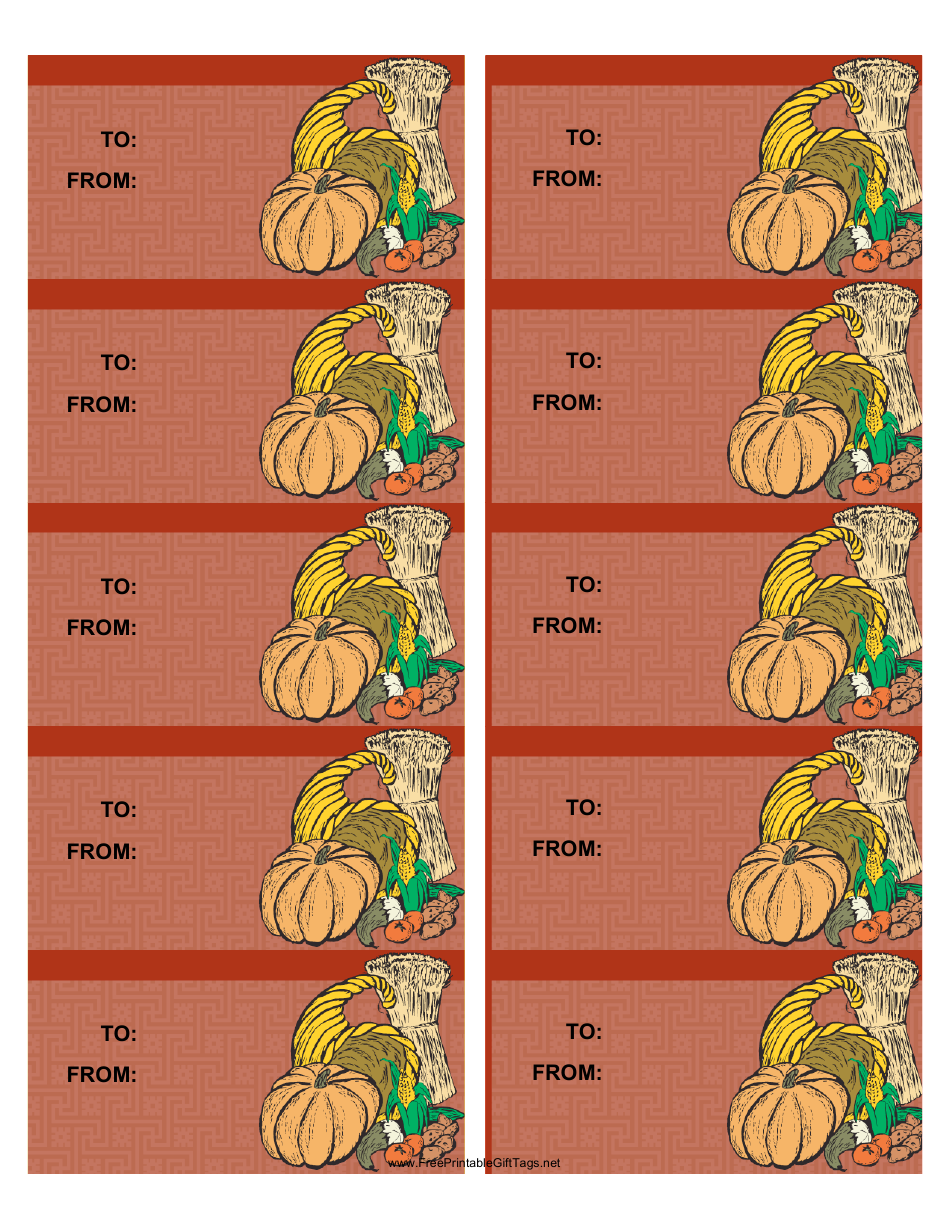 Seasonal Cornucopia Gift Tag Template Image Preview