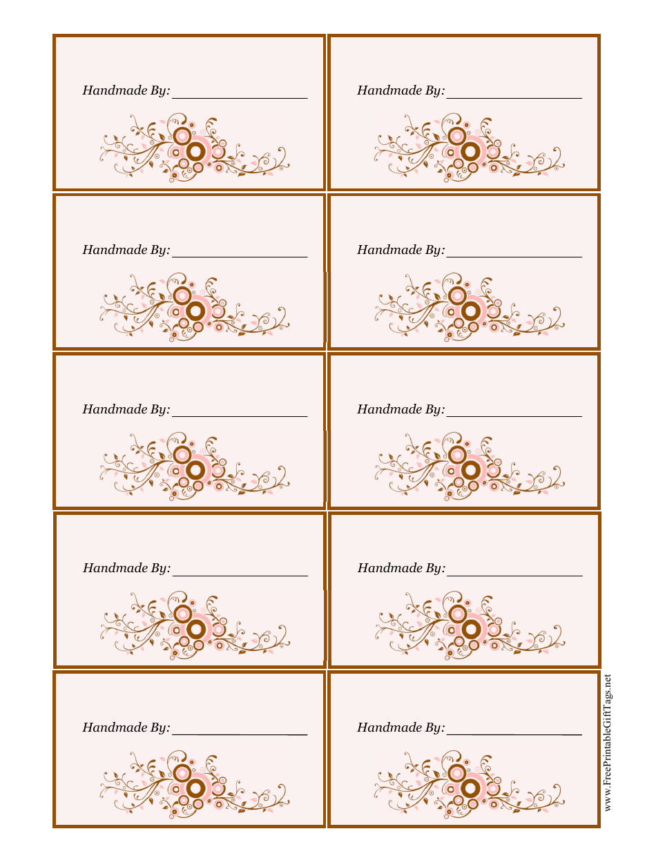 Handmade Gift Tag Template - Brown Download Printable PDF | Templateroller