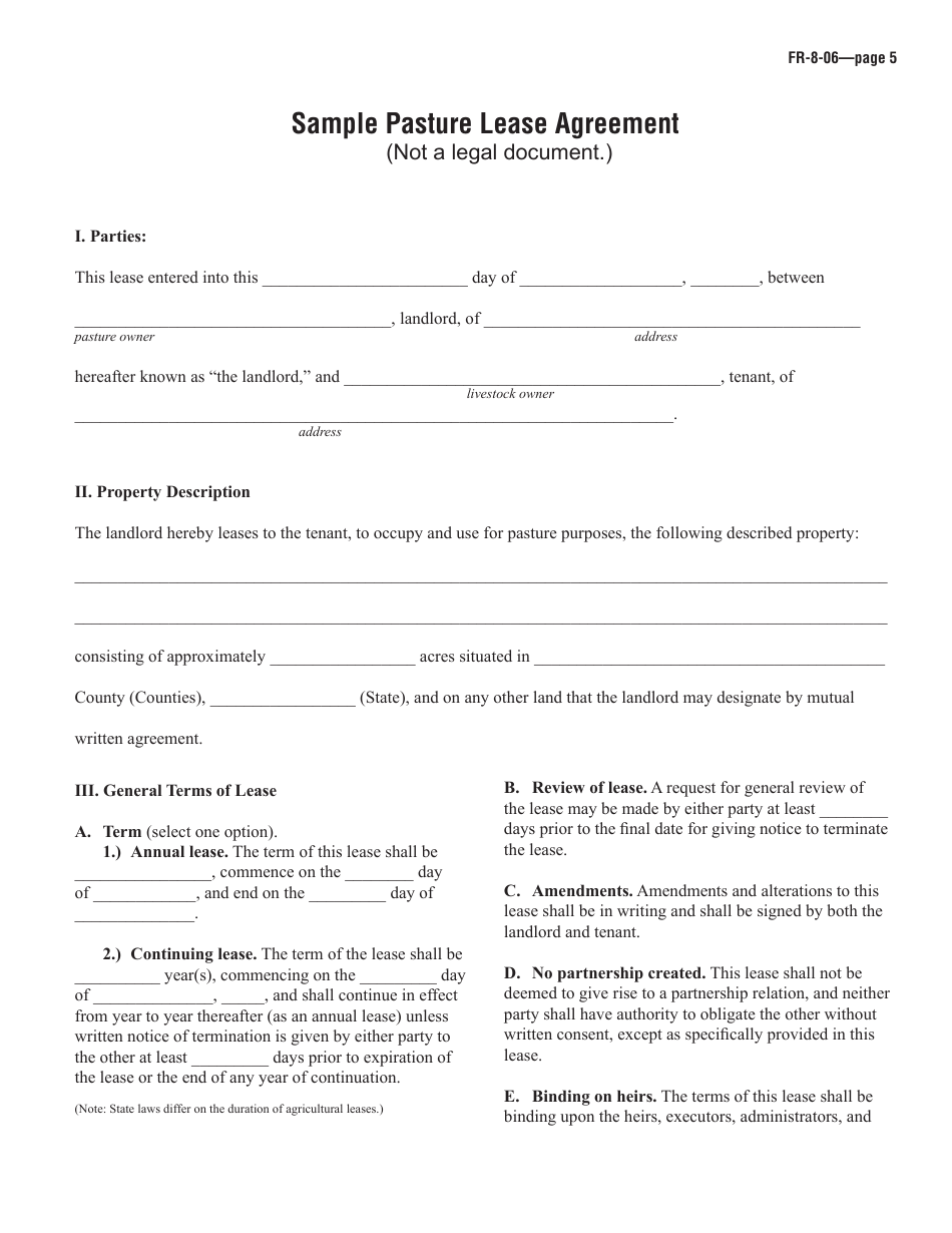 Pasture Lease Agreement Template, Page 1