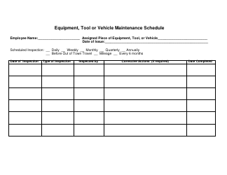 &quot;Equipment, Tool or Vehicle Maintenance Schedule Template&quot;
