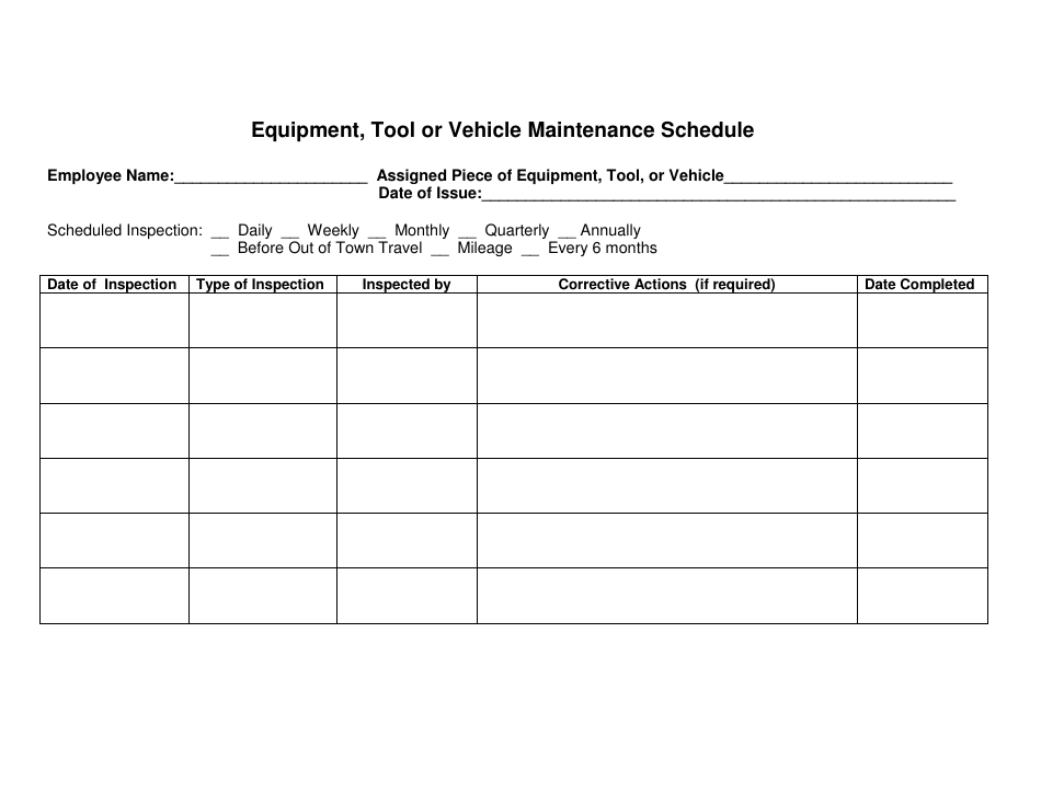 Maintenance Schedule Template | Designed for Equipment, Tools, and Vehicles