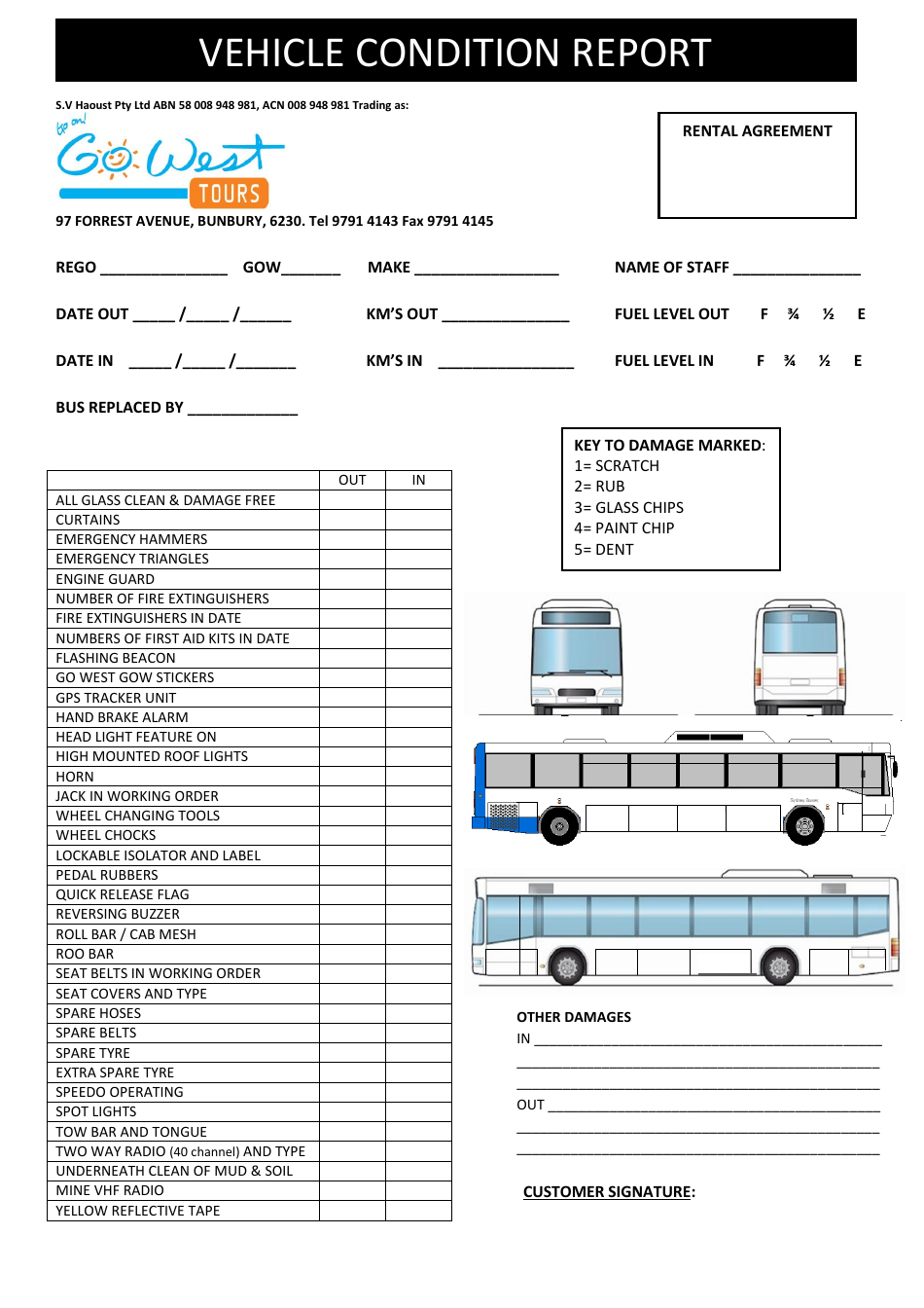 Vehicle Condition Report Template - Cowest Tours, Page 1