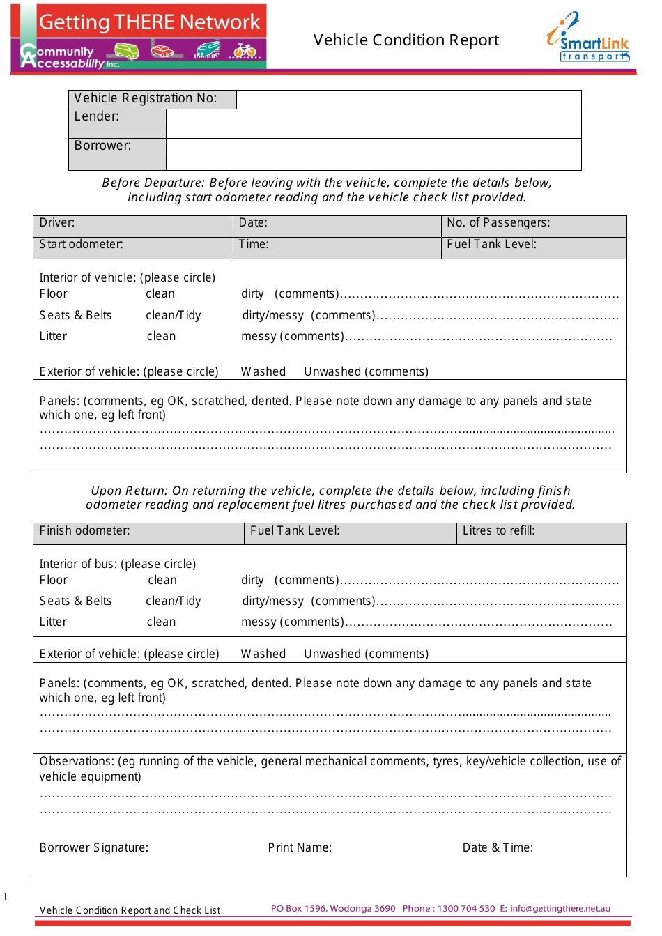 Vehicle Condition Report Template - Smartlink Transport, Page 1