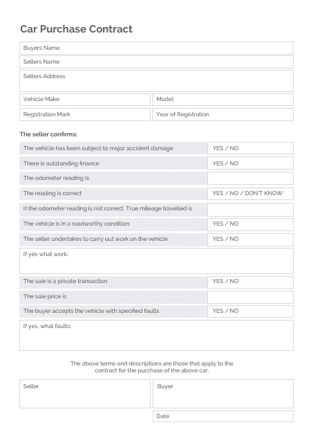 Car Purchase Contract Template Download Pdf