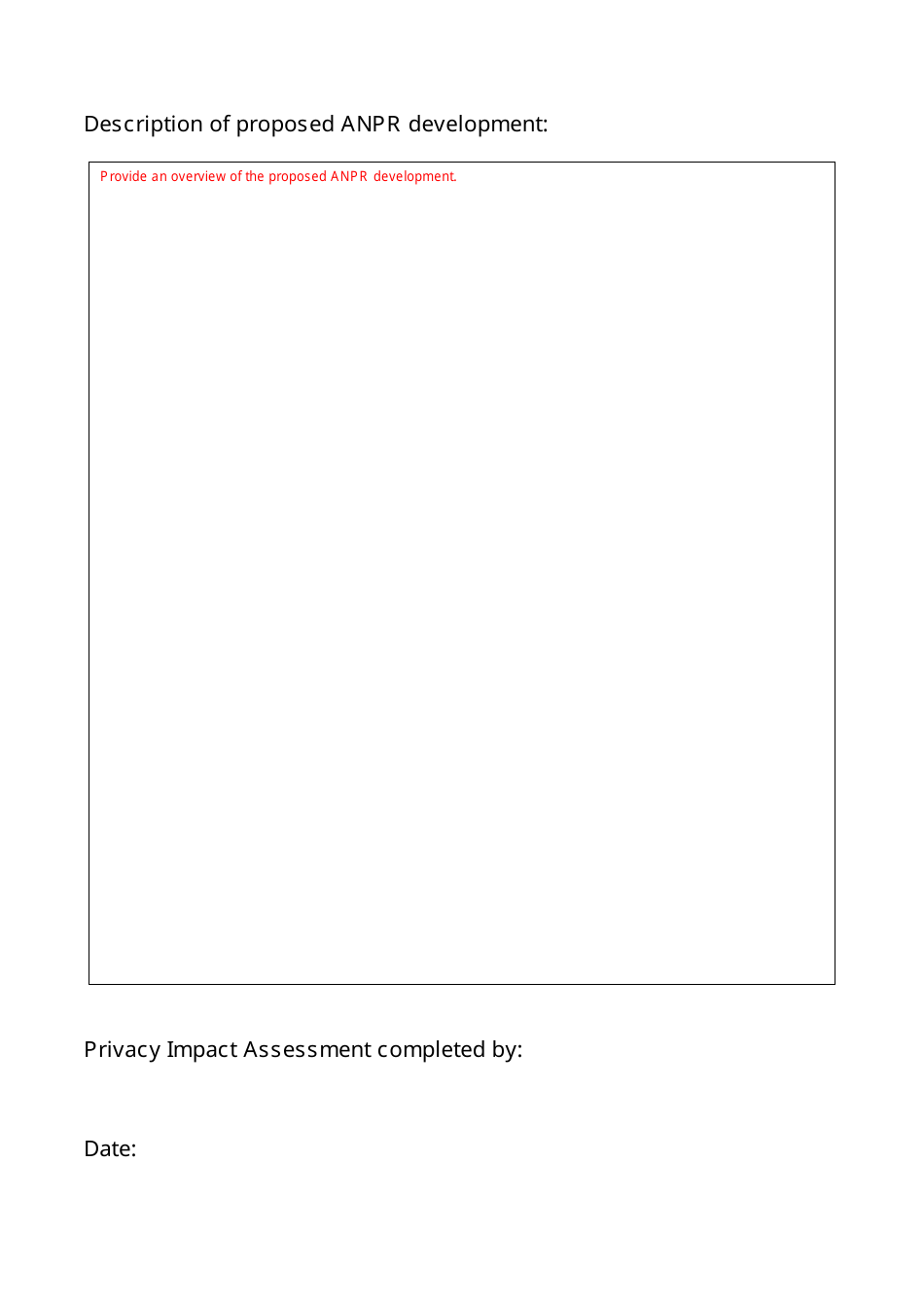 Template for Automatic Number Plate Recognition (Anpr) Infrastructure Development Privacy Impact Assessment - United Kingdom, Page 2