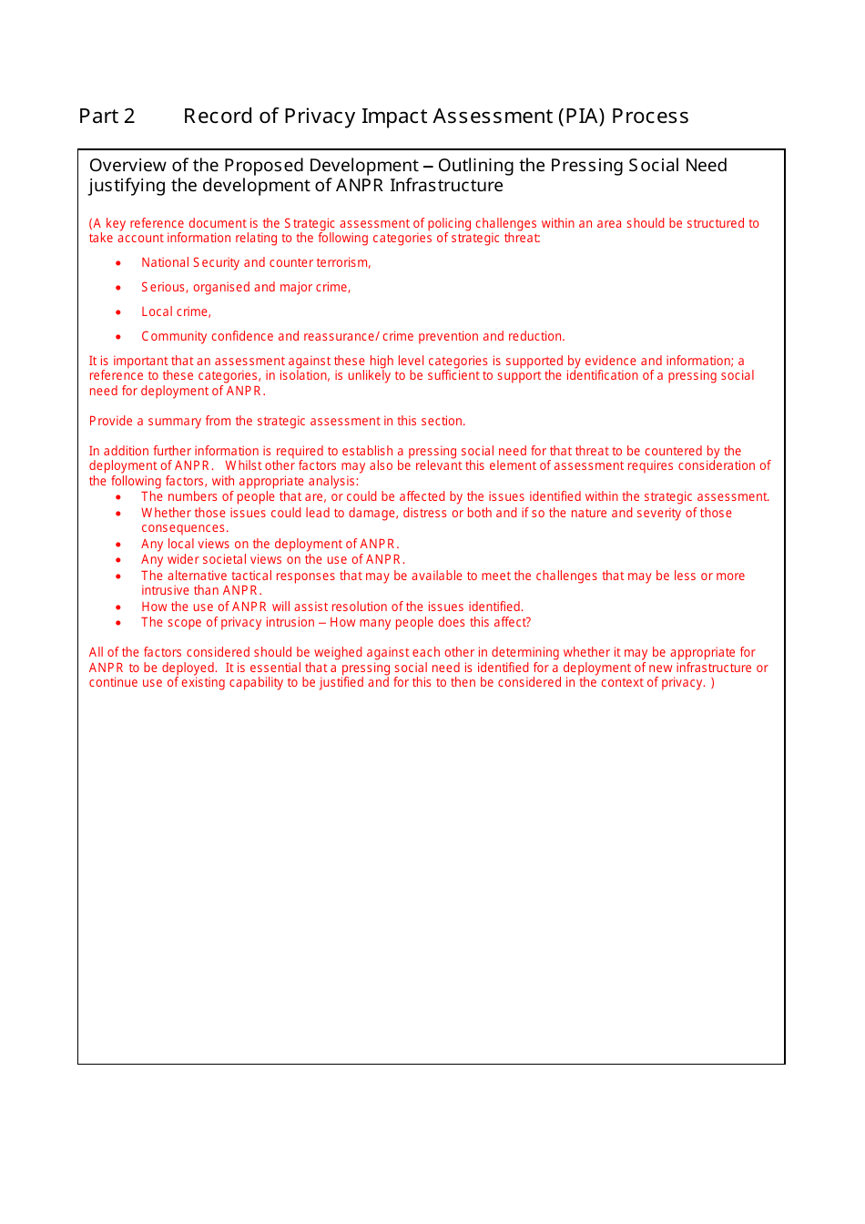 Template for Automatic Number Plate Recognition (Anpr) Infrastructure Development Privacy Impact Assessment - United Kingdom, Page 4