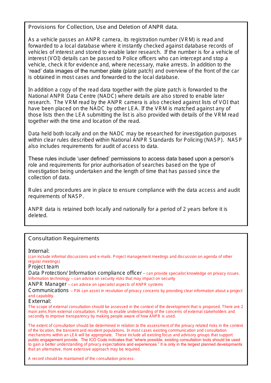 Template for Automatic Number Plate Recognition (Anpr) Infrastructure Development Privacy Impact Assessment - United Kingdom, Page 5
