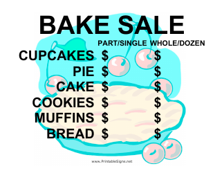 Document preview: Bake Sale Sign Template With Price List