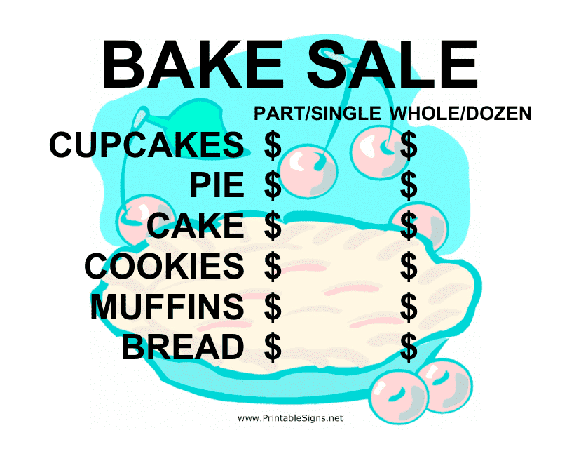 Bake Sale Sign Template With Price List